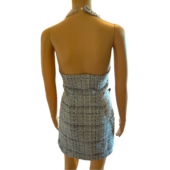 Blue Beaded Tweed Open Back Halter Dress XS - Picture 6 of 6